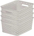 Curver My Style Rattan Effect Set of 4 Kitchen, Living room, Bathroom, Bedroom, Utility Small Rectangular Storage Baskets 4 Litres - Light Grey