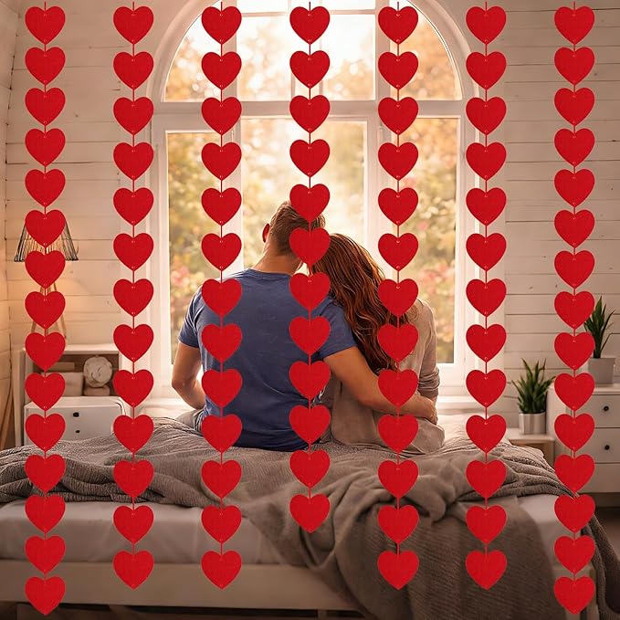 Valentines Day Decorations – 72PCS No DIY Red Felt Hanging Heart Garland, Perfect for Anniversary, Valentine Day Home Decoration, Party Decor, Red Garland for Valentine's Day