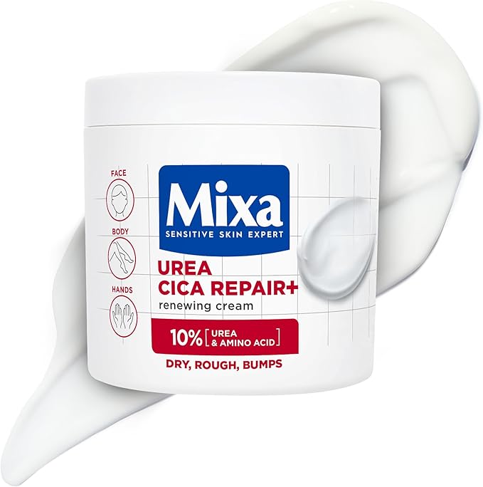 Mixa Body Cream, Urea Cica Repair+ Renewing Cream, Body Moisturiser for Dry, Rough, Bumpy Skin, with 10% Urea and Niacinamide, Hypoallergenic, 400ml