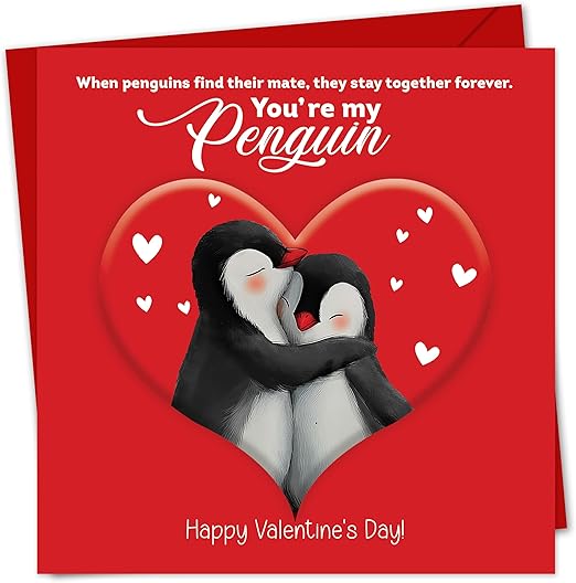 Happy Valentines Day Card – You're My Penguin – Eco-Friendly 15x15 cm – Valentines Card for him, Valentines Card Wife, her, Husband, or Fiancé – Premium 350 GSM – Made in the UK