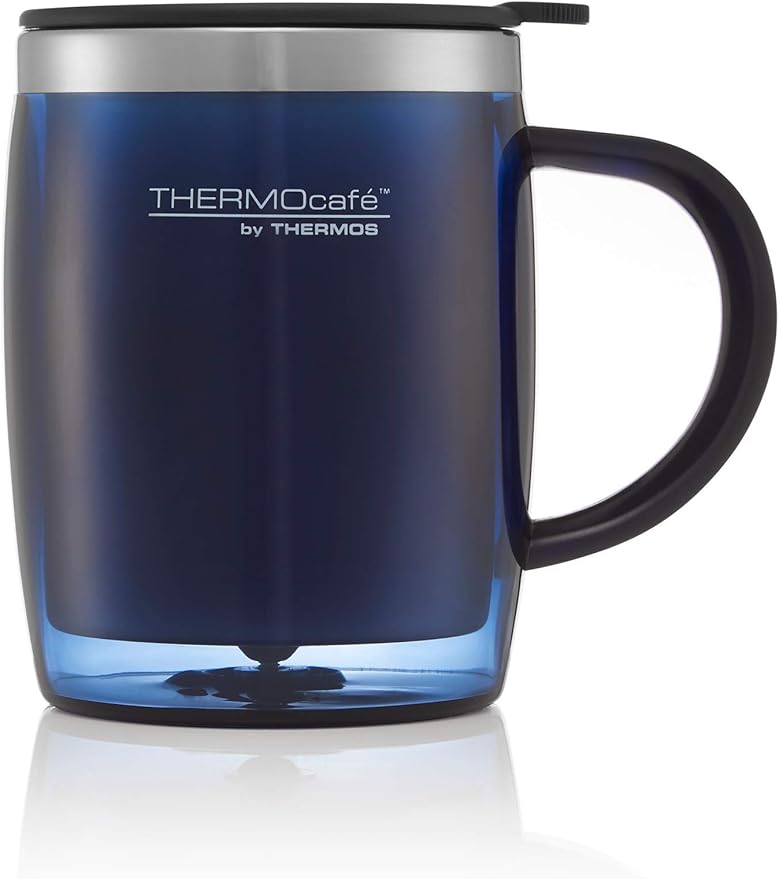 Thermos Translucent Desk Mug, Stainless Steel, Blue, S (Pack of 1), 450 ml
