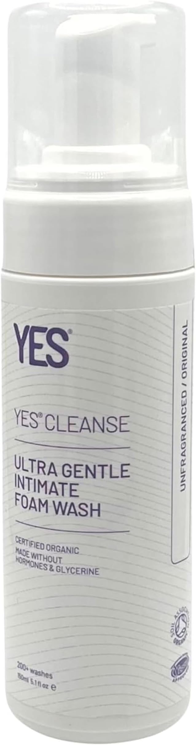 YES® Cleanse | pH Matched Feminine Wash | Certified Organic | Pure & Natural | Unfragranced | Gentle Foaming Intimate Wash (150ml)