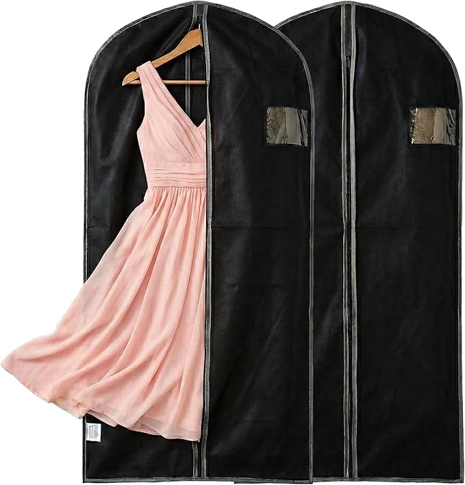 GEEZY Set of 2 Hanging Garment Bags with Zip, 60 x 150 cm - Long Breathable Suit Covers with Zip & Viewing Window - Travel Friendly & Dust Proof Clothes Protector for Dresses, Coats & Shirts