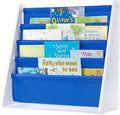 LIVIVO Colorful Kids Bookshelf - 4 Tier Children's Bookcase, Magazine and Book Storage Rack, Wooden Sling Book Organizer, Book Shelf for Kids Room, Bedroom, Nursery, Playroom (Blue)