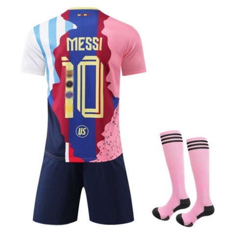 (28(150-160CM)) 2526 Special Customized Activewear Print 10 Messi Football Fans Jersey Shirt Set For Kids