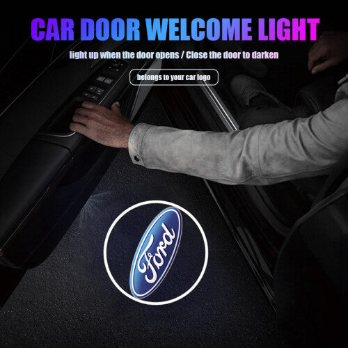 (For Ford, 2Pcs with logo) Car Door Decoration 3D Wireless Projector Lamp HD Welcome Lights Accessories