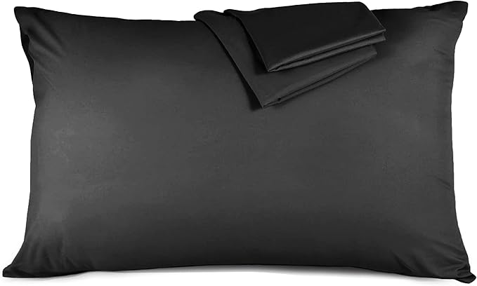 Hafaa Black Pillowcases 2 Pack Brushed Microfiber Plain Pillow Cases with Envelop Closure – Wrinkle & Fade Resistant Pillow Cover, 50x75 cm