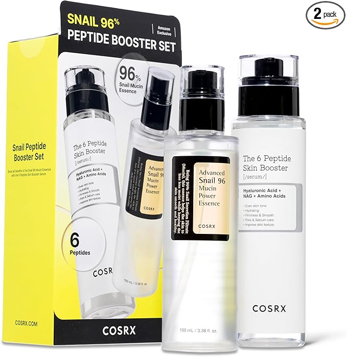 COSRX Snail Mucin 96 Peptide Booster Skincare Set, Korean Skincare Gift Set for Glowing Skin, Christmas Gifts & Stocking Stuffers for Women and Teen Girls, Snail Mucin & Peptide Face Serums