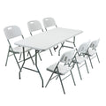 (6Ft Table + [6 x Chairs]) 5/6FT CATERING CAMPING HEAVY DUTY FOLDING TRESTLE TABLE PICNIC BBQ PARTY CHAIRS