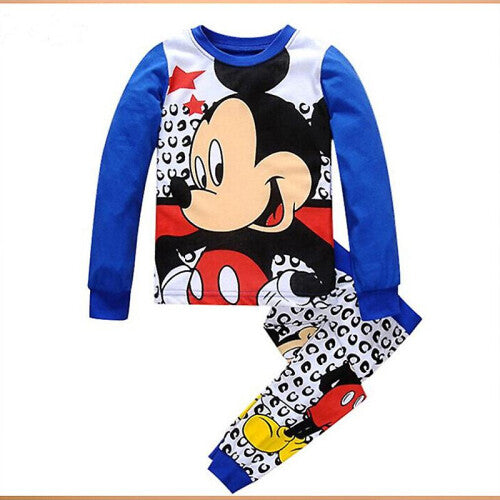 (Blue White Mickey, 1-2 Years) Kids Baby Girls Boys Mickey Minnie Mouse Sleepwear Outfit Pyjamas Set Loungewear Pjs