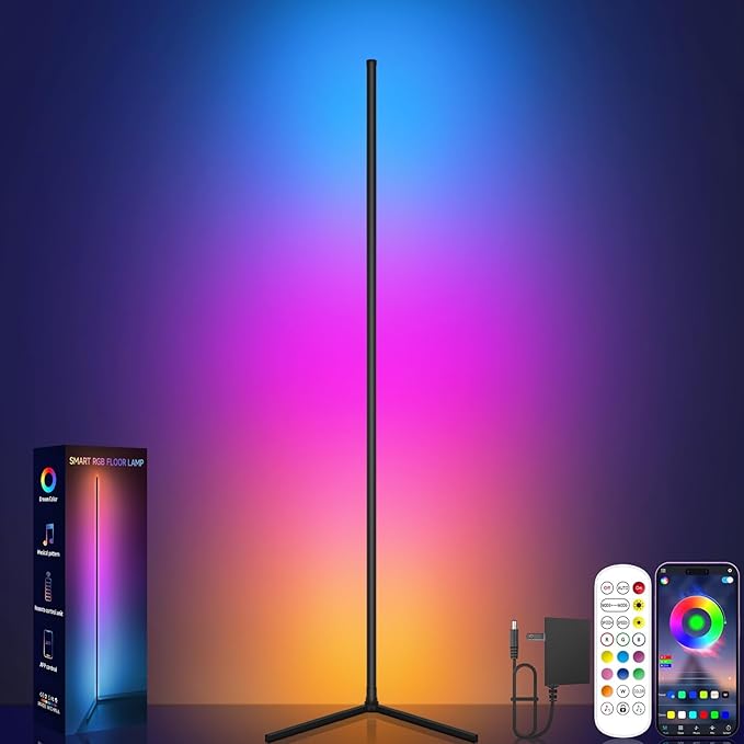 LED Floor Lamp, Smart RGB Corner Lamp, Dimmable Colour Changing Standing Lamp with APP & Remote Control, Music Sync, Modern Mood Corner Floor Lamp for Living Room, Bedroom, Gaming Room[Energy Class A]