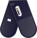 Navy Oven Gloves Double by Laffair® Heat Resistant Oven Gloves Navy Blue Kitchen Accessories - Non-Slip Silicone Grip Oven Mitts