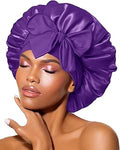 BONNET QUEEN Silk Bonnet for Sleeping for Curly Hair, Satin Bonnet Hair Wrap for Women & Men, Adjustable Silk Scarf Night Cap with Tie Band, Dark Purple