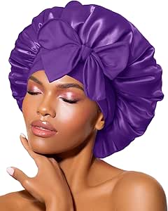 BONNET QUEEN Silk Bonnet for Sleeping for Curly Hair, Satin Bonnet Hair Wrap for Women & Men, Adjustable Silk Scarf Night Cap with Tie Band, Dark Purple