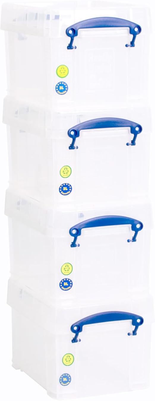 Really Useful Box Plastic Storage 3 Litre Clear (Pack Of 4)