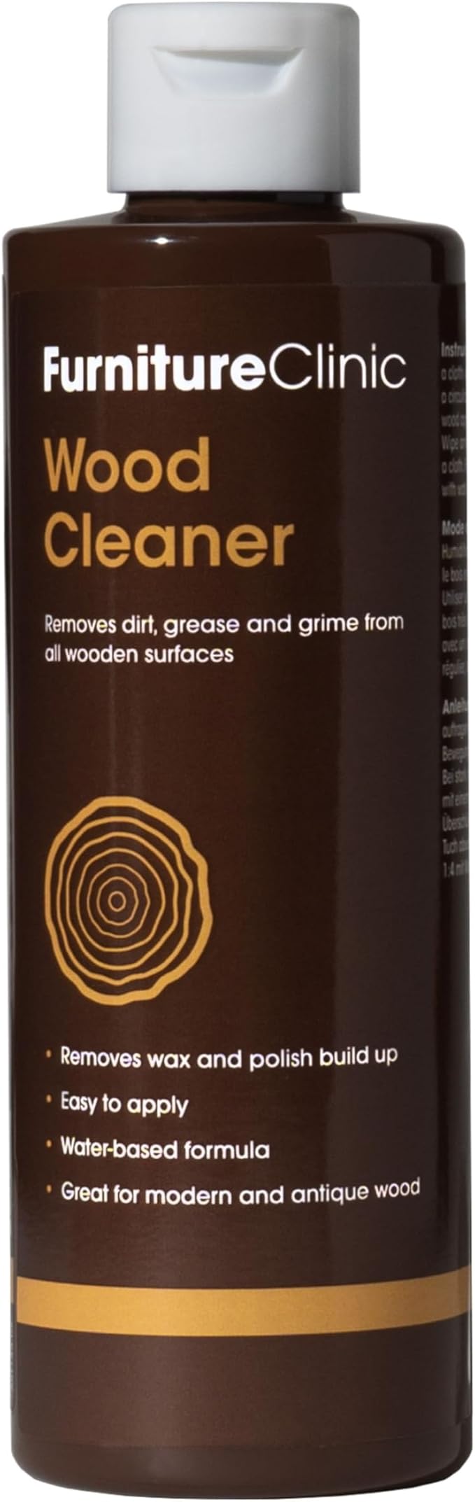 Furniture Clinic Wood Cleaner (250ml) | Restore & Clean Wooden Floors, Furniture, Blinds, Doors, Decking and Many other Wood Surfaces - Easily Remove Wax & Polish Build up, Grease and Grime