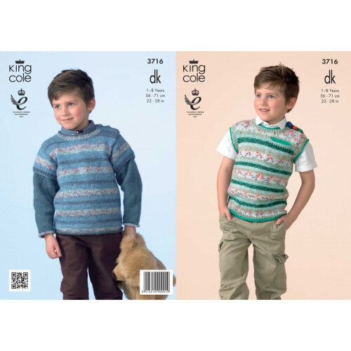 King Cole Splash Knitting Pattern 3716 Kids 22 - 28 Inches
