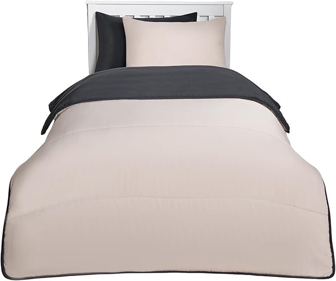 OHS 10.5 Tog Coverless Duvet Single - Reversible Quilted Bedding, Washable Microfibre Super Soft Warm Comfy for Camping, Black/Stone