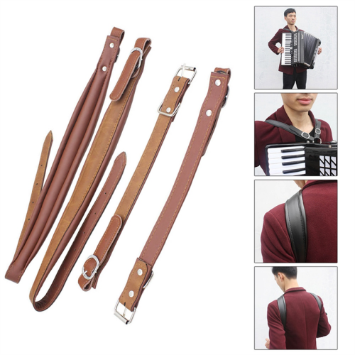 Leather Accordion Strap Waterproof Adjustable 16 Bass-120 Bass Universal Shoulder (Brown)