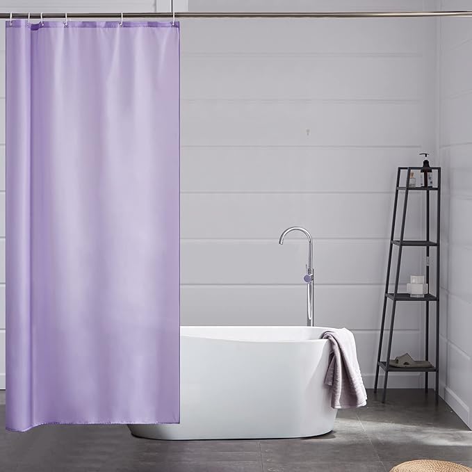 Furlinic Shower Curtain Anti Mould Resistant Waterproof Purple Bathroom Curtains Washable Polyester Fabric 85x180cm with Weight Tape for Bath Wet Room 33x72 Inch.
