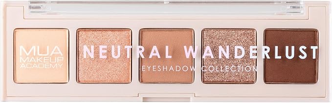 MUA Makeup Academy 5-Shade Eye Shadow Palette, Neutral Wanderlust, Highly Pigmented Matte & Shimmer Blend, Vegan and Cruelty Free