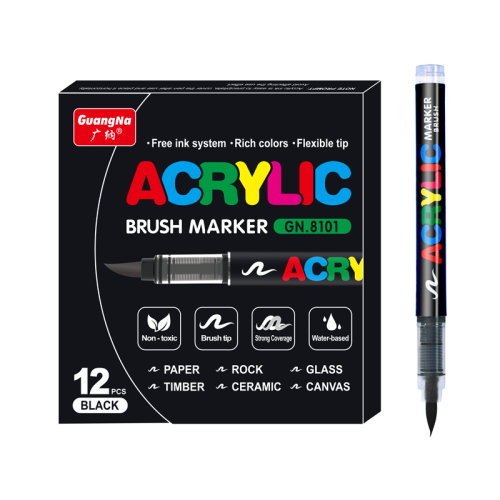 (Black-12Pcs) 36 Colors Acrylic Paint Pens Brush Marker Pen for