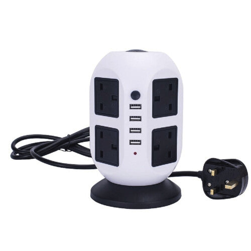(BlackÂ ) 8Way Extension Lead Cable Protected Tower Socket