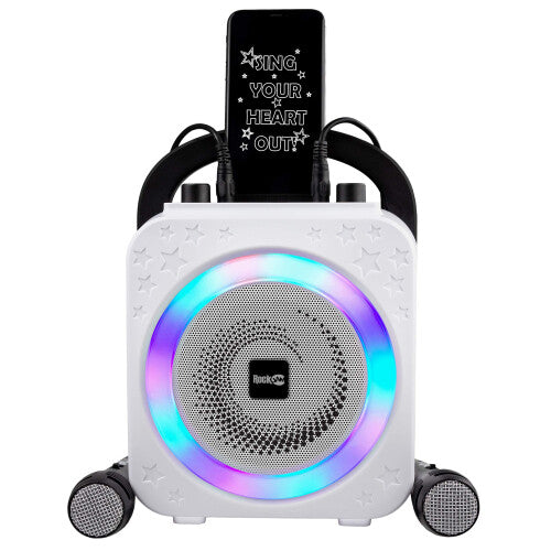 8-Watt Rechargeable Bluetooth Karaoke Machine with Two Microphones, Voice Changing Effects & LED Lights - Black