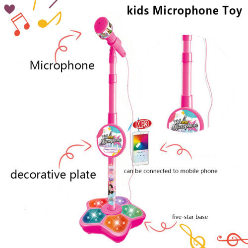 (pink) Karaoke Microphone with Stand - Brain-Training Educational Toy for Kids