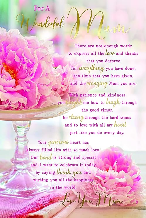 for A Wonderful Mum Sentiments Flowers & Stand Happy Birthday Card Lovely Verse