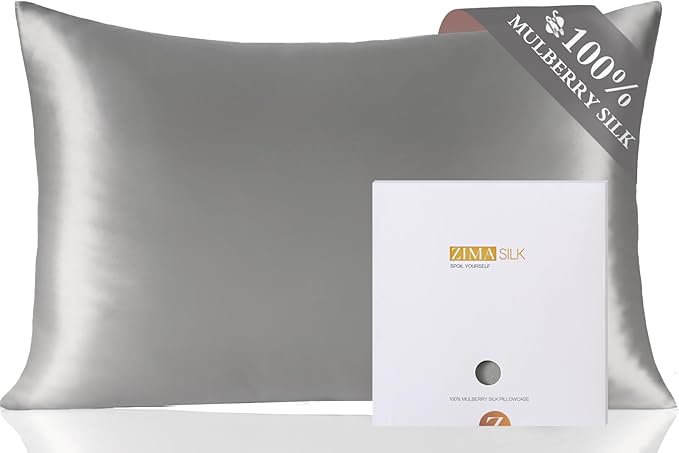 ZIMASILK 100% Mulberry Silk Pillowcase for Hair and Skin Health, Both Sides Premium Grade 6A Silk, Soft & Smooth, 600 Thread Count, with Hidden Zipper, 1pc (Standard 50x75 cm, Dark Grey)