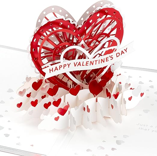 Hallmark Valentines Day Card, 3D & Pop Up, Heart Archway, Banner, Red, White, Pink