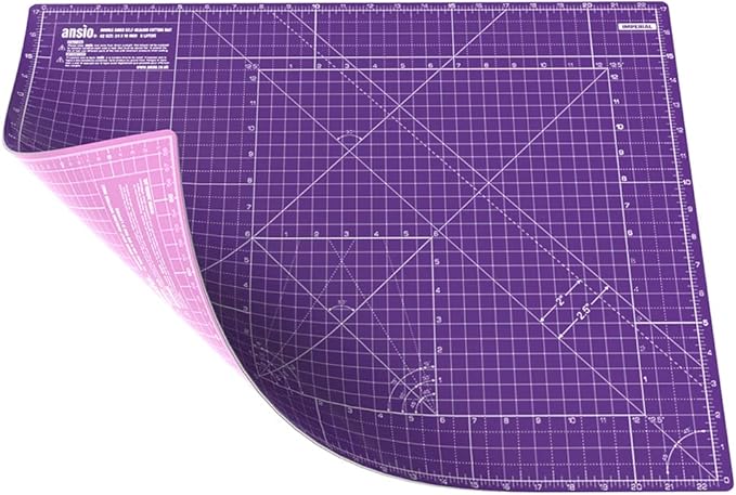 ANSIO Craft Cutting Mat Self Healing A2 Double Sided 5 Layers - Quilting, Sewing, Scrapbooking, Fabric & Papercraft - Imperial/Metric 22.5 Inch x 17 Inch / 59cm x 44cm- Royal Purple/Carnation Pink