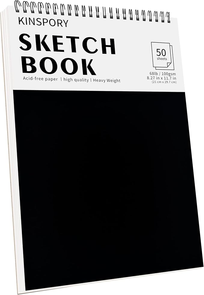 KINSPORY Sketchbook A4, Sketch Pad - 21 x 29.7cm, 100 Pages (50 Sheets) 100gsm Acid-Free Art Drawing Pad, Spiral Bound Drawing Paper, Painting Writing Sketching Pad for Kids Adult Teens Girls Boys