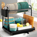 Kitsure Dish Drainer Rack - Space-Saving Dish Drainer, Dish Racks for Kitchen Counter, Stainless Steel Kitchen Drying Rack with a Cutlery Holder, 2-Tiers, Black