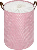 DOKEHOM 20-Inches Freestanding Laundry Basket with Lid, Collapsible Large Drawstring Clothes Hamper Storage with Handle (Pink, L)