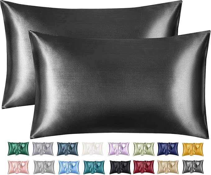 Imperial Rooms Satin Pillowcase 2 Pack – Satin Silk Pillowcases for Hair and Skin, Gifts for Women – Charcoal Pillow cases with Envelope Closure (50x75 cm)
