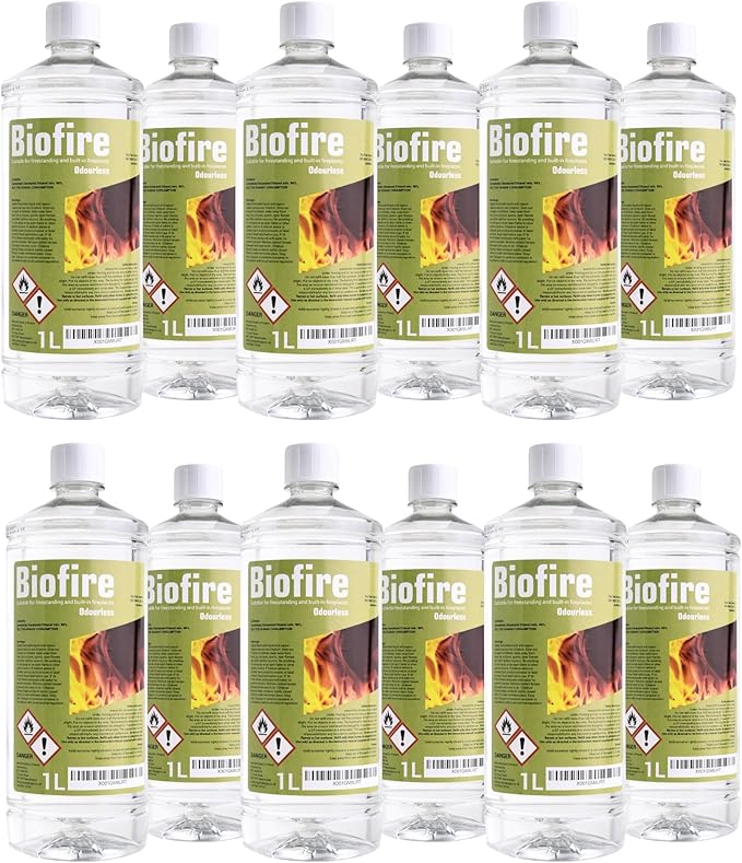 B2C - Bioethanol Fuel for Fireplaces | Clean-Burning & Eco-Friendly | Smokeless & Odourless | Indoor & Outdoor Use | 1L PET Bottles, White, 12 Litre