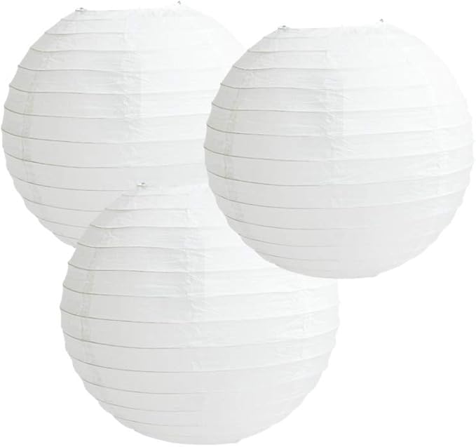 White Paper Lanterns Packs of 3 Round Paper Lanterns Lampshade Party Decorations (All White, 12" (30 Cm))