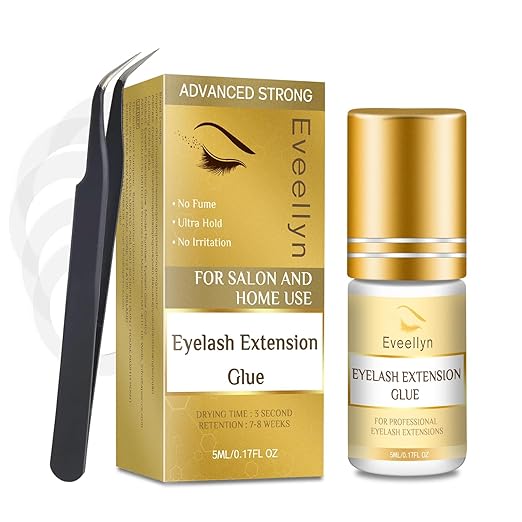 Eyelash Extension Glue, No Fume Individual Lash Glue, 2-4 Sec Drying time, 7 Weeks Retention, Professional Black Adhesive for Semi Permanent Lash Extensions Waterproof