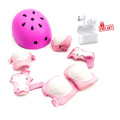 Heavy Duty ABS Kids Helmet Knee Elbow Wrist Pads Cycling Pink & Free Ear Buds