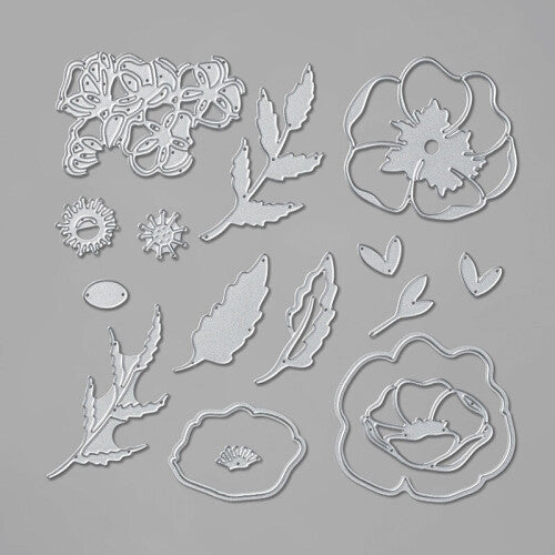 (only cutting dies) Carrep Peaceful Moments Stamp Set and Coordinating Poppy Moments Dies Layered Die-cut Poppies, Leaves For DIY Scrarpbooking Paper Card