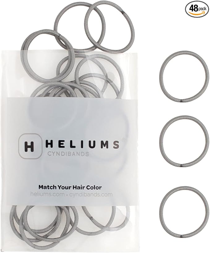 Heliums Small Hair Bands - Grey - 2mm Hair Ties, 48 Count, 2.5cm Mini Hair Bobbles for Small Ponytails, Braids and Kids
