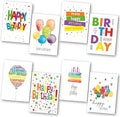 Birthday Cards Multipack of 32. Each Birthday Card Box Includes 8 Colourful Happy Birthday Card Designs. Blank Inside. Bulk Birthday Cards and Envelopes by Absolutely Yours.