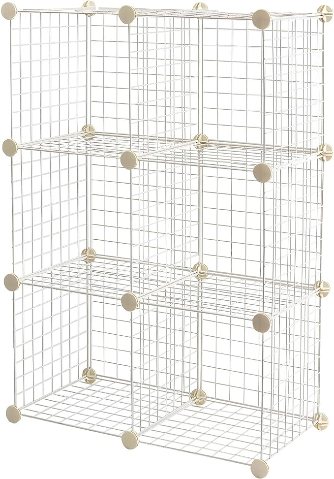 Amazon Basics 6 Cube Wire Grid Stackable Storage Shelves, 66 x 32 x 96.5 cm, White