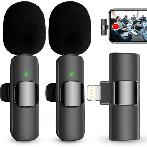 Caymuller Wireless Lavalier Mic for iPhone/iPad (Lightning) - Clip-On, Omnidirectional, 66ft, 8h Battery, Auto Recording