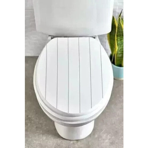 Heavy-Duty White MDF Toilet Seat with Tongue & Groove, Chrome-Plated Hinges, UV Lacquer Finish â€“ Fits Most Elongated Toilets (150kg)
