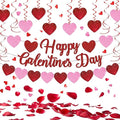 Galentines Decorations, Happy Galentines Day Banner Bunting, Red Rose Petal Heart Confetti Garland Galentines Party Supplies Table Decor Set (Galentine's Day)