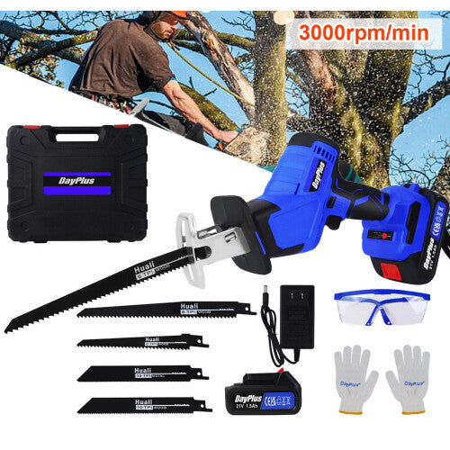 (2 Batteries) Cordless Brushless Reciprocating Saw 21V Electric Saw with 4 Saw Blades Various Speed for Cutting Metal Wood PVC Pipe