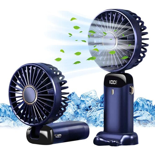 Jsdoin Hand Held Fan Handheld USB Rechargeable Fans 5 Speeds Battery Operated Mini Fan Foldable Desk Desktop Fans LED Display for Home, DarkBlue